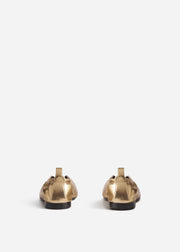 Leather Ruched Back Pointed Flat - Gold - CO Collections